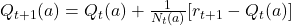 Q_{t+1}(a) = Q_t(a) + \frac{1}{N_t(a)} [r_{t+1} - Q_t(a)]