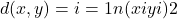 d(x,y)=∑i=1n​(xi​−yi​)2​