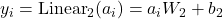  y_i = \text{Linear}_2(a_i) = a_i W_2 + b_2 