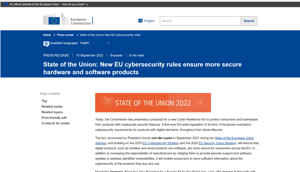 State of the Union: New EU cybersecurity rules ensure more secure hardware and software products